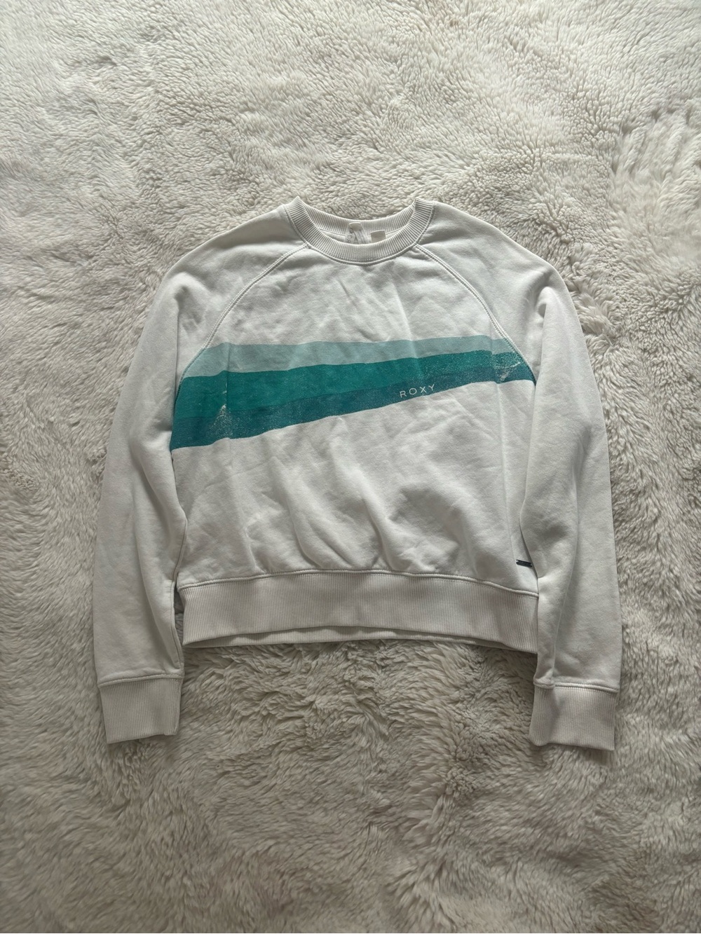 Roxy White and Blue Graphic Print Cropped Sweatshirt